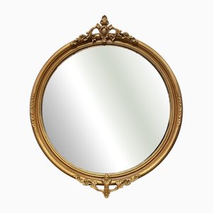 Miroir Rond en Bois Doré avec Ornements