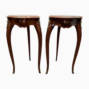 Beistelltische aus Intarsien & Messing mit Marmorplatte, 2 . Set