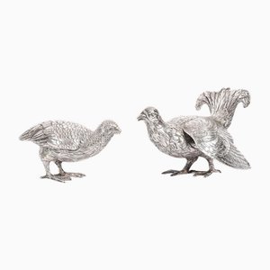 Antique Belgian Silver Grouse Game Birds, 19th Century, Set of 2