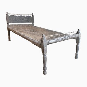 Vintage Single Bed with Carved Headboard, Afghanistan