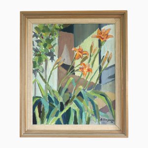 Daylilies in Sunlight, Oil Painting, Framed