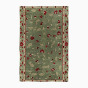 Antique Chinese Sage Green Art Deco Rug with Floral Pattern, 1920s