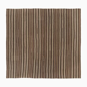 Tappeto Kilim Bidjar vintage a righe color noce e tortora