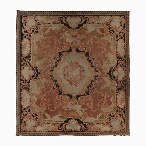 Antiker französischer Teppich mit Terrakotta und schwarzem Medaillon von Aubusson