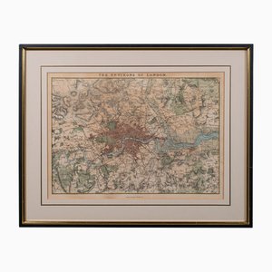 Antique Victorian English The Environs of London Map, 1850s