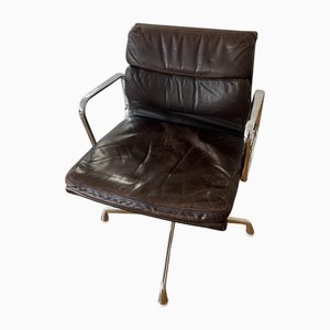 EA 208 Soft Pad Chair in Dark Brown Leather by Charles & Ray Eames for Vitra, 1980s-1990s