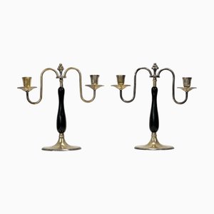 Candelabri Art Déco in metallo placcato in argento e legno, anni '20-'30, set di 2