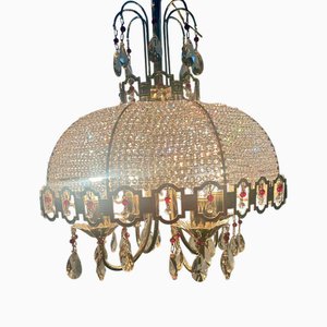 Empire Brass Pendant with Red and Champagne-Colored Crystals, 1960s