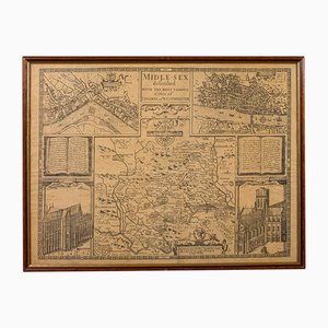 Impression de Carte du Comté de Middlesex Vintage du 16ème Siècle avec Cadre de John Norden, Angleterre