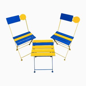 Kis Folding Chairs and Stool by Denis Balland for Fermob, 1980s, Set of 3