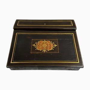 Boulle Writing Desk in Blackened Wood with Gilt Brass and Rosewood Marquetry
