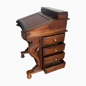 Bureau Davenport en Acajou avec Espace d'Ecriture Incliné en Faux Cuir Rouge, 1890s