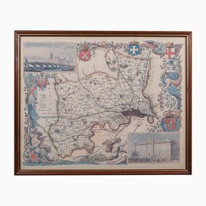 Vintage English Cartography Middlesex County Map with Frame attributed to Thomas Moule, 1900s