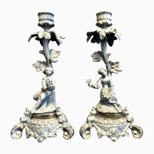 Lacquered Bronze Candlesticks, 19th Century, Set of 2