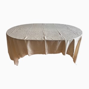 Tovaglie e tovaglioli in lino beige ricamati a mano, metà XIX secolo, set di 13