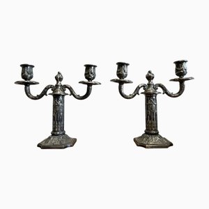 Portacandele in stile Luigi XVI in bronzo argentato, metà XIX secolo, set di 2