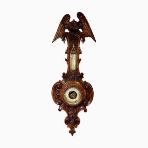 Antique Victorian Carved Oak Barometer, 1860s
