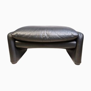Maralunga Fußhocker aus schwarzem Leder von Vico Magistretti für Cassina