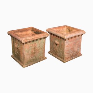 Vintage English Terracotta Square Planters, 1970s, Set of 2