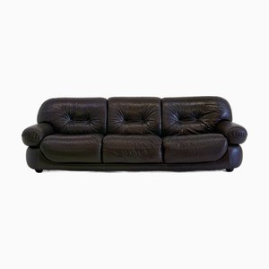 Dark Brown Leather Sapporo 3-Seater Sofa by Mario Marenco for Mobil Girgi, 1970s