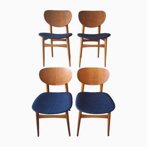 Vintage Teak Dining Chairs with Navy Blue Covers, 1960s, Set of 4