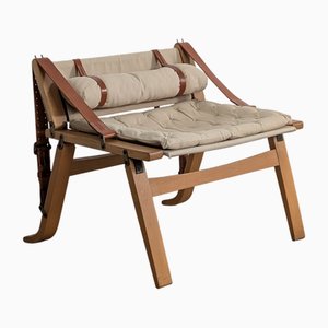 Danish Armchair in Canvas and Leather, 20th Century