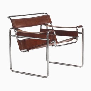 Poltrona Wassily in Pelle Cognac attribuita a Marcel Breuer, Italia, anni '70