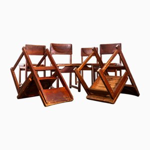 Mid-Century Pitch Pine Cube Dining Chairs, 1950s, Set of 6