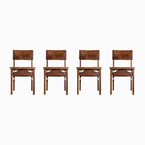 Mid-Century Pitch Pine Cube Dining Chairs, 1950s, Set of 4