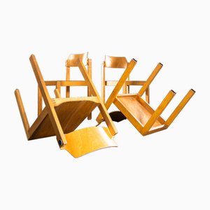 Blonde Stacking Dining Chairs, 1960s, Set of 4