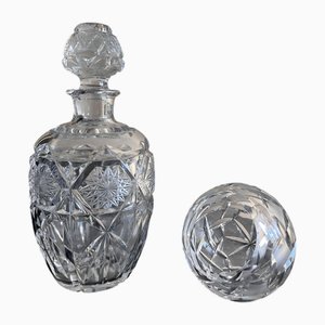 Bohemian Crystal Liquor Bottle and Ashtray, 1890s, Set of 2