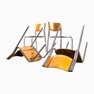 Stacking University Dining Chairs with Chrome Frames, 1970s, Set of 4
