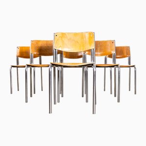 Stacking University Dining Chairs with Chrome Frames, 1970s, Set of 6