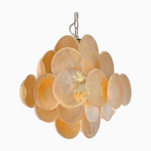 Vintage Italian Alabaster Murano Glass Discs Chandelier, 1990s