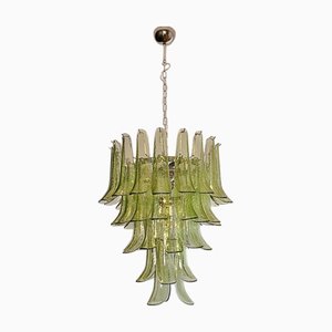 Vintage Italian Amber Green Murano Petals Chandelier, 1990s