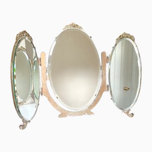 Specchio da toeletta Trittico vintage dorato, anni '40