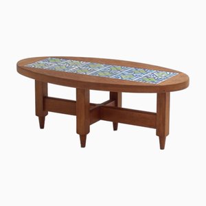 Coffee Table in Oak and Ceramic by Guillerme et Chambron from Votre Maison, 1970s