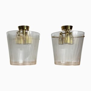 Kleine handgezeichnete Glas Deckenlampen im Stil der Deutschen Werkstätten, 1950er, 2er Set