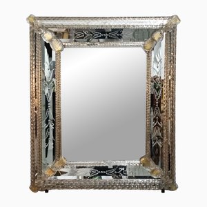 Venetian Wall Mirror with Carved Gold Leaf-Gilded Flowers and Leaves, Italy, 1950s