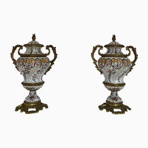 Mid-Century English Decorated Porcelain Potiche Vases, 1950s, Set of 2