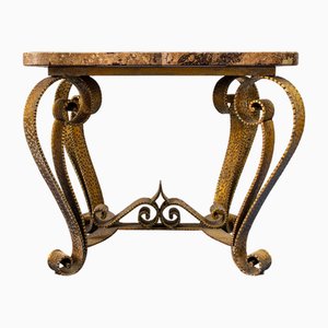Gilded Iron and Marble Coffee Table from Colli, Italy, 1950s