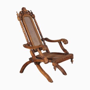 Antique Gründerzeit Neo-Renaissance Style Folding Chair in Oak with Carvings, 1880s