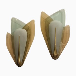 Appliques Murales en Laiton et Verre par Max Ingrand pour Fontana Arte, Italie, 1950s, Set de 2