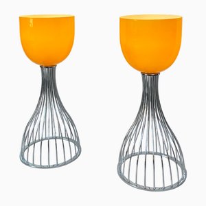 Lampade da tavolo gialle e arancioni, anni '90, set di 2