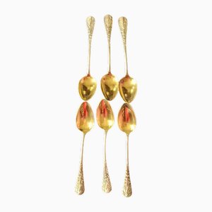 Antique French Minerva and Vermeil Silver Teaspoons by Henri Soufflot, Paris, France, 1890s, Set of 6