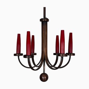 Mid-Century Modern Copper 6-Arm Chandelier in style of Gio Ponti, Italy, 1950s