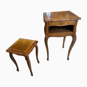Louis XV Säulentisch & Hocker aus Eiche, 1950er, 2er Set