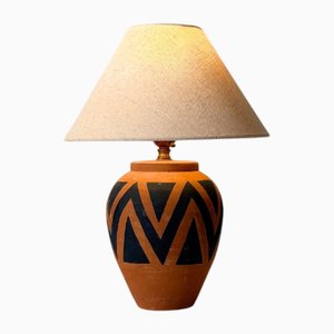 Painted Terracotta Chevron Lamp, France, 1980s