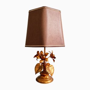 Hollywood Regency Floral Table Lamp in Gilded Metal, Italy, 1970s
