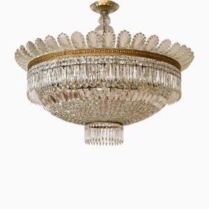 Large Vintage Bohemian Crystal Ceiling Light, 1940s